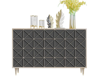 现代轻奢装饰菱形立体花纹的玄关柜边柜