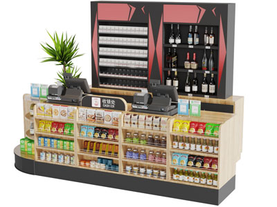 现代超市便利店货架收银台3d模型 现代超市便利店货架收银台