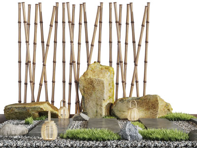 中式石头竹子景观园艺小品