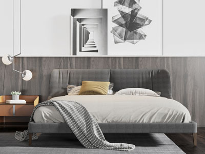 现代布艺双人床床头柜