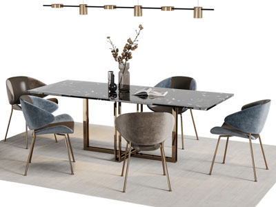 现代轻奢长方形大理石台面餐桌椅组合