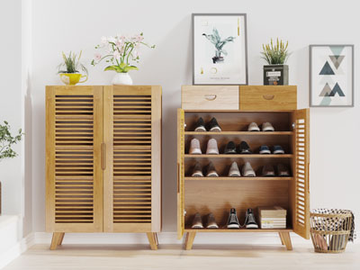 北欧实木百叶柜门的鞋柜