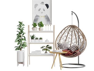 现代轻奢吊椅茶几装饰收纳架