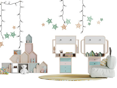 北欧儿童玩具收纳柜积木懒人沙发活动空间