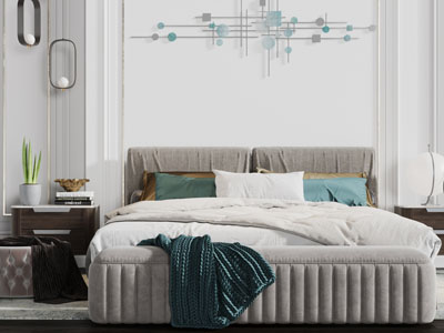 现代布艺双人床床尾凳