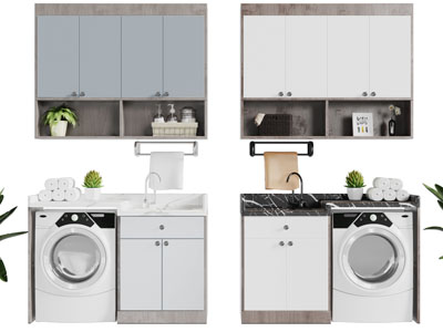 现代嵌套洗衣机水盆的收纳装饰柜