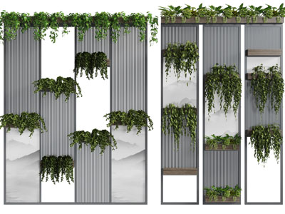 新中式吊篮绿植背景植物墙