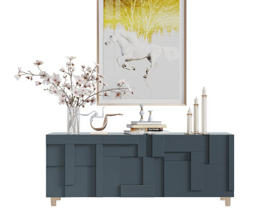 新中式几何立体柜门的玄关柜边柜