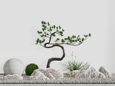 中式松树石头景观园艺小品