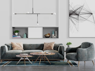 北欧布艺多人单人沙发茶几组合