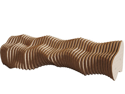 实木波浪造型的公共椅子