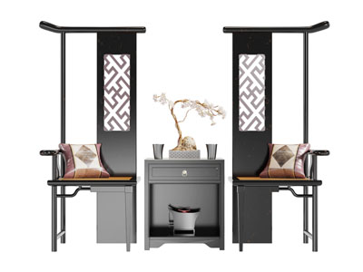 中式高靠背休闲椅子茶几