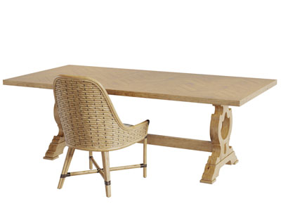 东南亚实木长桌藤编休闲椅子