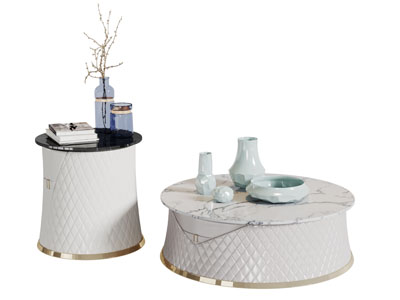 新中式圆形大理石台面的茶几边几