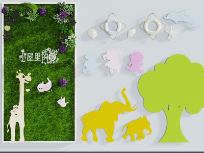 卡通动物装饰的背景墙3d模型 卡通动物装饰的背景墙