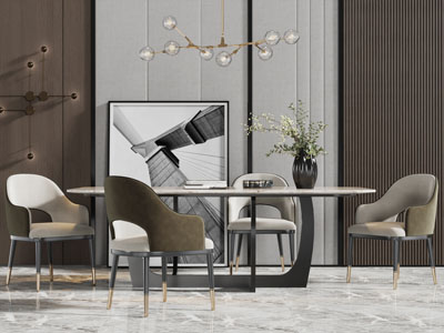 现代长方形餐桌椅组合