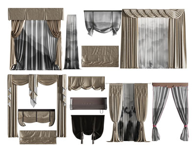 新中式布艺窗帘窗纱3d模型 新中式布艺窗帘窗纱