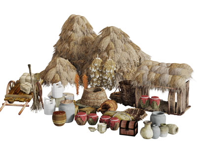 中式民宿农具陶瓷器皿摆件