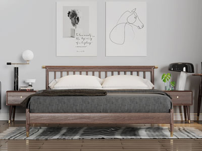 北欧实木镂空床头双人床床头柜