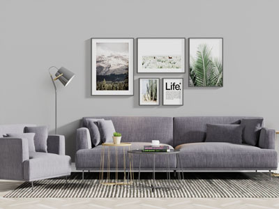 现代灰色多人单人沙发茶几组合