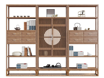 新中式实木镂空柜门装饰收纳柜