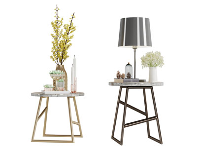 现代圆形大理石台面的茶几台灯花瓶