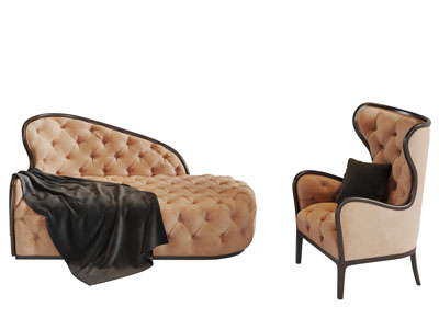 欧式软包贵妃椅美人榻单人沙发3d模型 欧式软包贵妃椅美人榻单人沙发