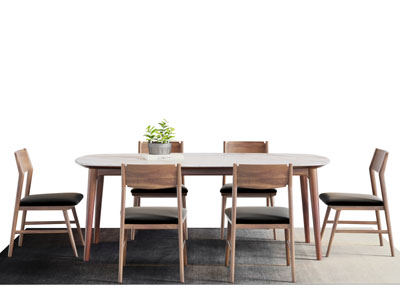 北欧椭圆形实木餐桌椅组合