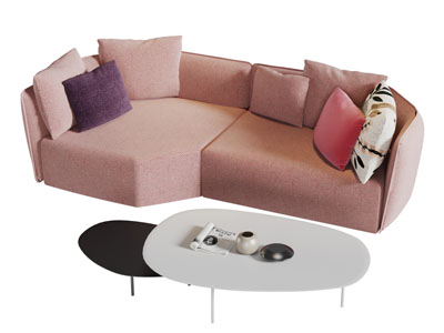 现代轻奢布艺多人沙发茶几组合