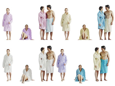 穿着浴袍的男人女人