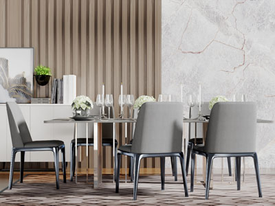 现代长方形餐桌椅组合