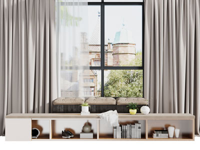 现代飘窗收纳柜窗帘3d模型 现代飘窗收纳柜窗帘
