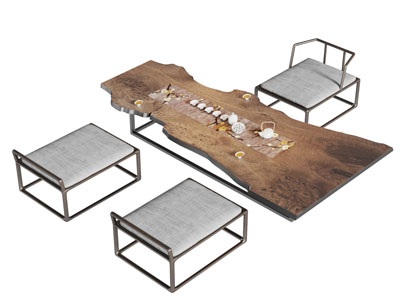 中式原木茶桌坐凳