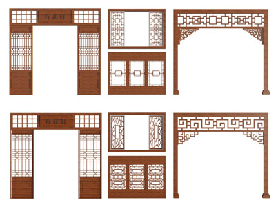 中式实木雕花门拱3d模型 中式实木雕花门拱