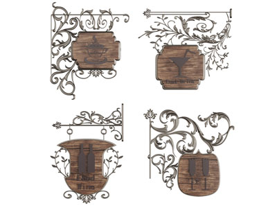 欧式雕花铁艺实木招牌广告牌3d模型 欧式雕花铁艺实木招牌广告牌