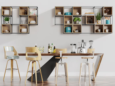 北欧实木吧台吧椅墙面收纳架