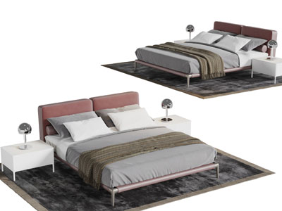 现代红色布艺双人床床头柜