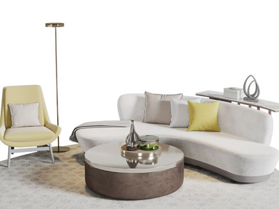 新中式弧形多人沙发休闲椅子茶几组合