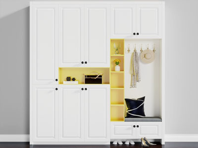 现代白色黄色玄关装饰鞋柜