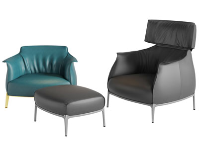 现代皮革单人沙发脚蹬组合3d模型 现代皮革单人沙发脚蹬组合