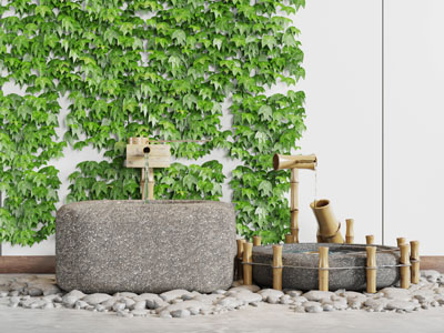 新中式水池藤蔓植物景观园艺小品