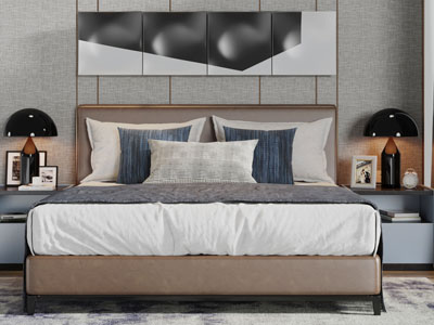 后现代皮革双人床床头柜