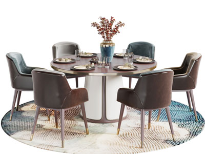 新中式圆形餐桌椅组合