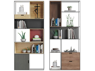 现代金属边框实木格的装饰柜