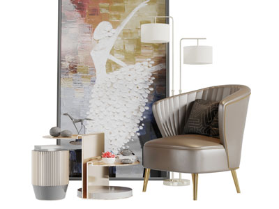 现代轻奢单人沙发茶几组合3d模型 现代轻奢单人沙发茶几组合