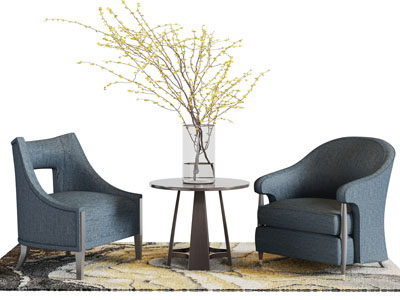 北欧布艺单人沙发茶几组合3d模型 北欧布艺单人沙发茶几组合