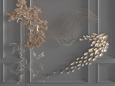 新中式松枝水滴墙饰挂件