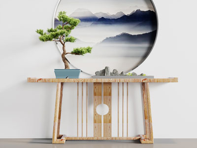 新中式端景台松树盆景摆件3d模型 新中式端景台松树盆景摆件