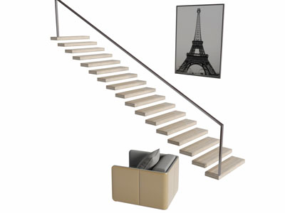 现代镂空实木台阶楼梯3d模型 现代镂空实木台阶楼梯