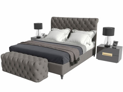 欧式软包床头双人床床尾凳